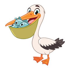 Happy Pelican Carrying Bowl Full of Fish
