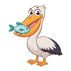 Cheerful Pelican Proudly Holding Fish Illustration