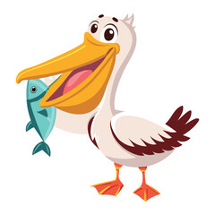 Cheerful Pelican Holding Freshly Caught Fish