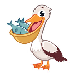 Cheerful Pelican Carrying Fish for Meal