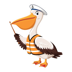 Responsible Pelican Wearing Safety Life Jacket Illustration