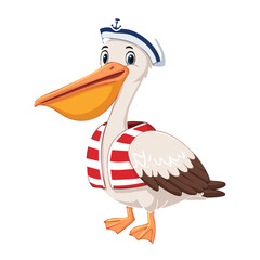 Friendly Pelican Sailor in Striped Nautical Shirt