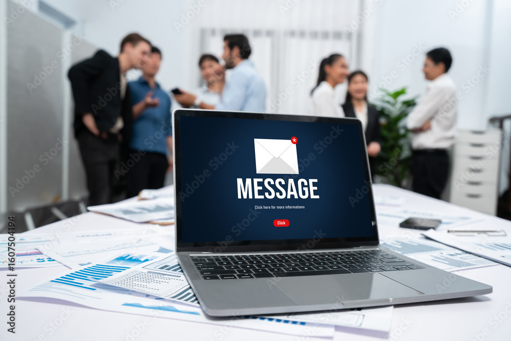 Poster email notification message showing on computer screen brisk. digital marketing message information t