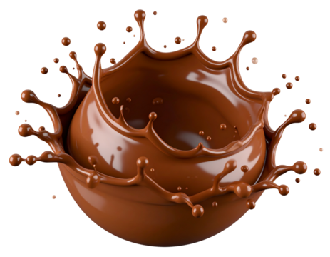 3D Render of Chocolate Milk Splash, Ball Shape, Isolated on Transparent Background