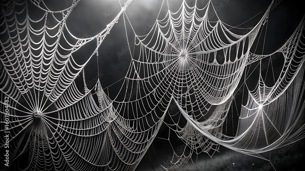 Wall mural a closeup of a spooky spiderweb with intricate patterns