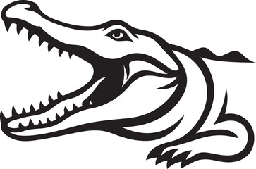 Crocodile head silhouette with sharp teeth, Open mouth reptile vector in black