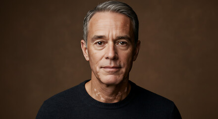 Obraz premium A portrait of a middle-aged man with vitiligo, looking directly at the camera with pride and self-assurance.