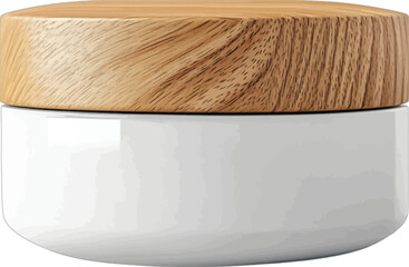 White ceramic jar with natural wood lid cosmetic cream