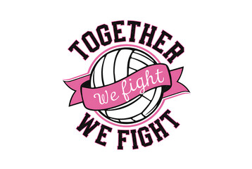 A volleyball with a pink ribbon symbolizes fighting breast cancer together, Sublimation Design isolated on transparent background