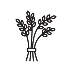 Sheaf of Rice Outline Icon Vector on White Background 