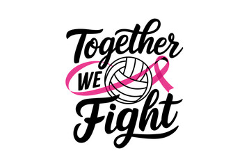A volleyball with a pink ribbon signifies fighting breast cancer together Sublimation Design isolated on transparent background