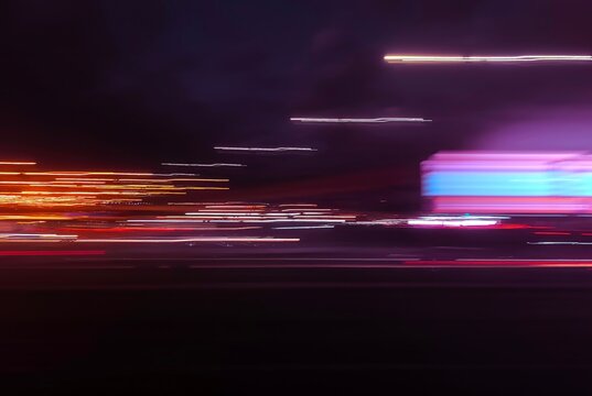 Selective focus photography. A frame in motion. Abstract background. Colorful image. Long shutter speed. Light streaks. Movement of transportation. Shooting from transportation. Blurred image