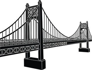 Black and White Graphic Suspension solid silhouette Golden Gate Bridge Vector Illustrations