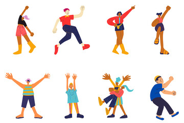 Joyful Diverse People Dancing, Flat Style Illustration, Celebratory Mood