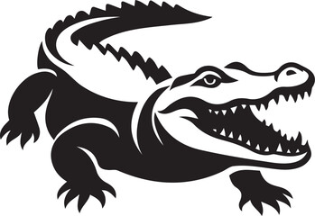 Crocodile head with sharp teeth vector art, Black reptile silhouette in aggressive pose