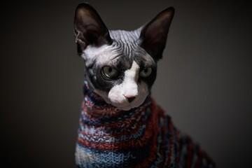 Moody Cinematic Portrait of Canadian Sphynx Cat