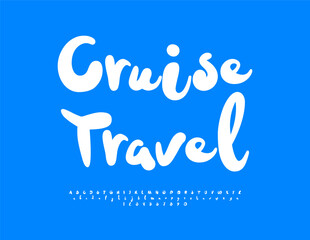 Vector Summer logo Cruise Travel. Playful White Font. Positive Alphabet Letters and Numbers set.