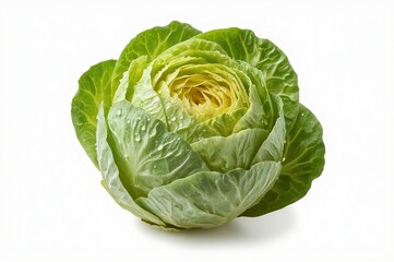 Fototapeta premium Fresh green cabbage, studio shot, white background, water droplets, healthy food