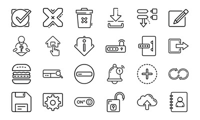 Minimal Line UI Icon Set for Web and Mobile Interface 24 Editable Vector Icons for App, Dashboard, UX Design, Settings, Cloud, Security, Upload, Notification, Home and More