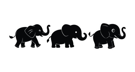 A set of cute baby elephant silhouette vector illustration