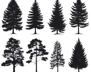 Obraz premium Silhouettes of different pine trees
