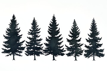 Obraz premium Silhouettes of five evergreen trees 1