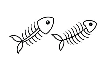 Set of fish skeleton line art vector illustration
