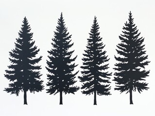 Obraz premium Silhouettes of five evergreen trees 1