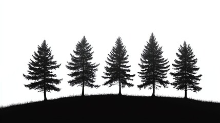 Obraz premium Silhouettes of five pine trees