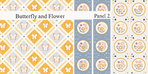 Butterfly and floral pattern design for fabric and wallpaper print