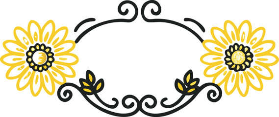 Ornate Yellow Flower Border with Swirls and Leaves on Transparent Background frame