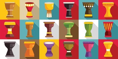Darbuka icons set. Vibrant collection of african drums showcasing rich musical heritage and cultural diversity