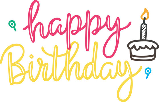 Pink and Yellow Happy Birthday Text With Cake And Candle celebration greeting