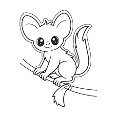 Bushbaby Cartoon Coloring Page Simple Outline Vector for Kids Jungle Creatures & Educational Use