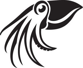 Ocean cephalopod with white background vector, Black cuttlefish in silhouette style