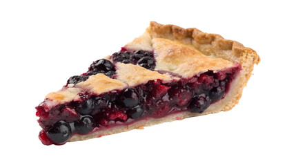 Delicious slice of mixed berry pie with golden brown flaky crust isolated on transparent background