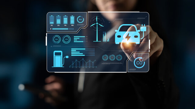 Charging dashboard for electric vehicles with battery status, energy usage, renewable integration, and CO2 impact tracking to support clean energy transition Latch - Powered by Adobe