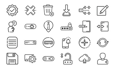 Minimal Line UI Icon Set for Web and Mobile Interface 24 Editable Vector Icons for App, Dashboard, UX Design, Settings, Cloud, Security, Upload, Notification, Home and More