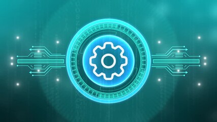 Management setting gear maintenance and fixing symbol digital concept. Futuristic neon tech interface cyber technology circle dashboard setting, virtual machine learning icon.