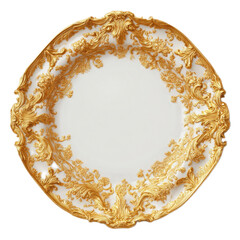 Gold and white plate with a floral design