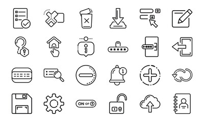 Minimal Line UI Icon Set for Web and Mobile Interface 24 Editable Vector Icons for App, Dashboard, UX Design, Settings, Cloud, Security, Upload, Notification, Home and More