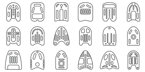Swimming board icons set. Different types of orthopedic insoles enhancing comfort and promoting proper foot alignment