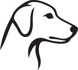 Black dog face silhouette vector design, Pet dog head graphic in black and white