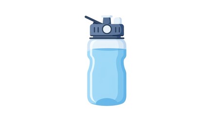 Fototapeta premium Illustration of a clear plastic water bottle with blue liquid and a gray and white lid.