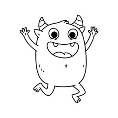 Fototapeta premium Happy Jumping Monster Cartoon Character Line Art Cute Monster Illustration Fun Monster Design