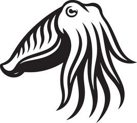 Ocean animal with tentacles vector design, Cuttlefish black and white illustration