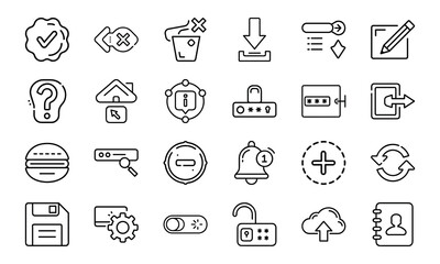 Minimal Line UI Icon Set for Web and Mobile Interface 24 Editable Vector Icons for App, Dashboard, UX Design, Settings, Cloud, Security, Upload, Notification, Home and More