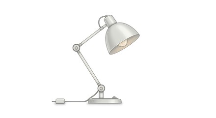 A light gray desk lamp, angled, with adjustable arm and shade.