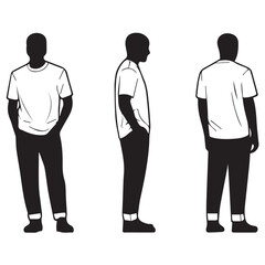 Male Character Silhouette – Front, Side, and Back Views for Fashion or Modeling Designs