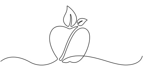 Continuous one line drawing of apple fruit design Vector illustration, simple continuous line drawing of an apple on a uniform white background. 
